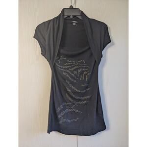 Y2K Phapcady Women's Black Crystal Designed Short Sleeve Square Neck Top Size M